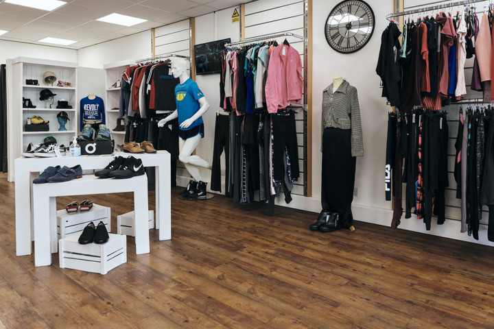 Image of clothes in st helier fundraising store