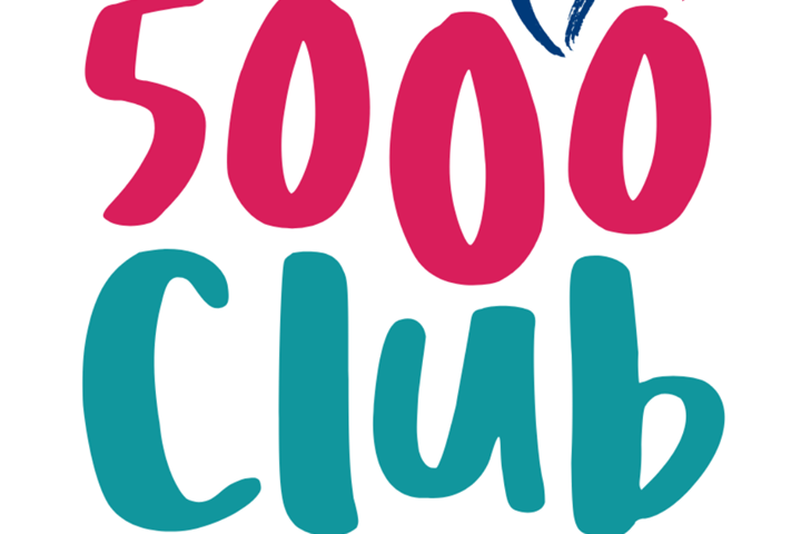 Image showing 5000 Cub logo, blue and pink with hearts and text 
