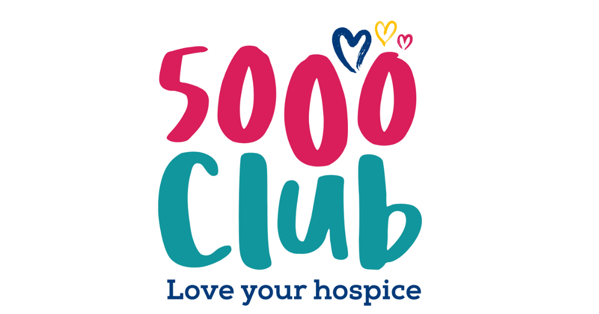 logo of 5000 club, blue and pink with hearts