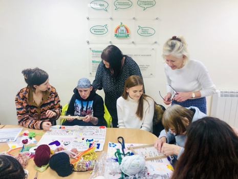 Les Amis residents (with their support workers and Alison from Les Amis and Gail from Hospice) taking part in the No Barriers Here workshop