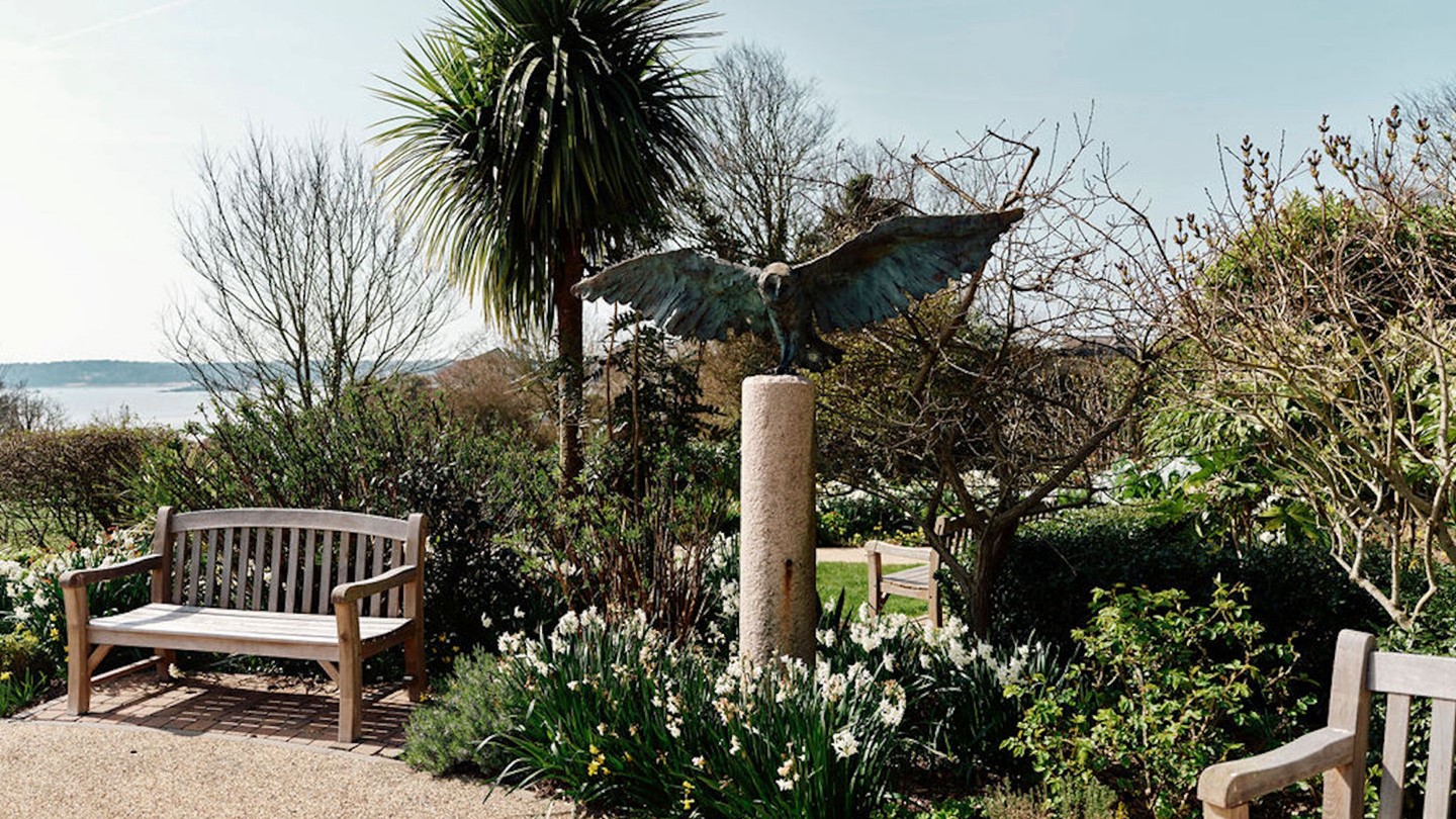 Image of Hospice gardens with bench and flowers